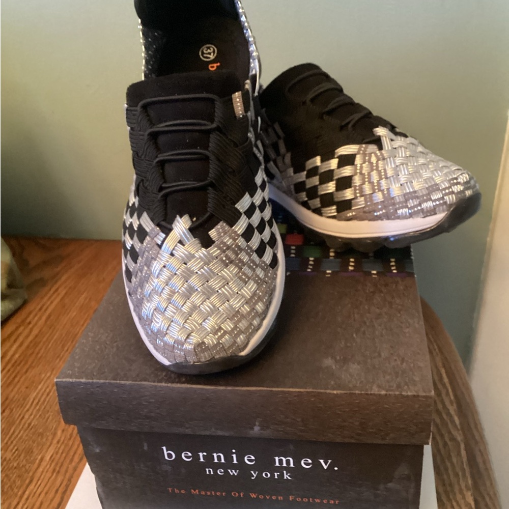Bernie Mev Black and Silver Woven Sneakers